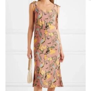 Reformation Jade Dress Midi Conga Tropical Bird Print